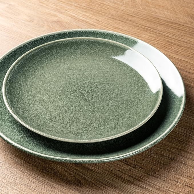 AmorArc Ceramic Dinnerware Sets for 8, 24 Pieces Handpainted Plates and Bowls Set, Scratch Resistant Stoneware Dishes Set, Dishwasher & Microwave Safe, Jade Green