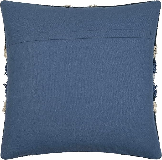 Hauteloom Shepardsville Decorative Throw Pillow Cover - Sofa Couch Cushion Cover - Boho Farmhouse Lumbar Pillow Cover -%100 Cotton - Dark Blue, Off White - Square 18" x 18"