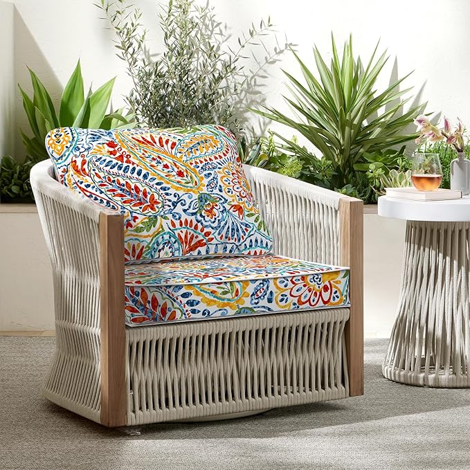 Outdoor Deep Seat Cushions Set 24 x 24 Inch for Patio Furniture,Water Resistant Chair Cushions Replacement Includes Seat Cushion & Back Pillow for Couch Sofa, Wicker Chair - Paisley Multi