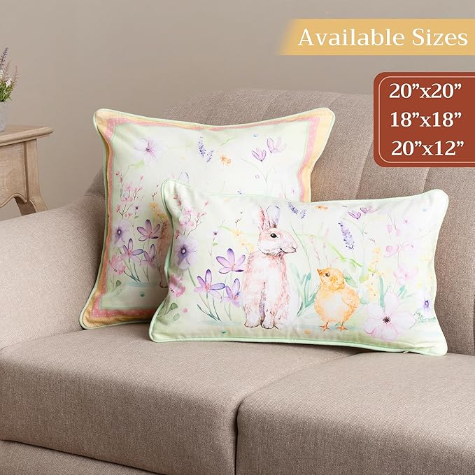 Maison d' Hermine Decorative Pillow Covers 18 x 18 Inch Square 100% Cotton Throw Pillow Covers with Invisible Zipper Cushion Case for Living Room Couch, Chair, Sofas, Bedroom, Home (Easter Zest)