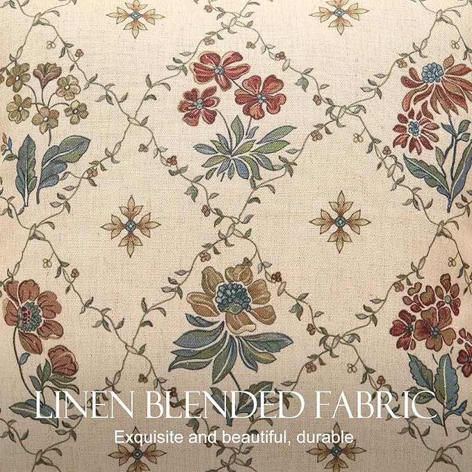 patdrea Designer Throw Pillow Covers Set of 2,Rectangle Vintage Light Brown Linen with Floral Pattern Pillow Cover,Decorative Lumbar Pillowcases Cushion for Bed Living Room Outdoor Car,12"x20"