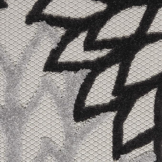 Nourison Home Aloha 6' Runner Black White Fabric Tropical Area Rug (6' Runner)