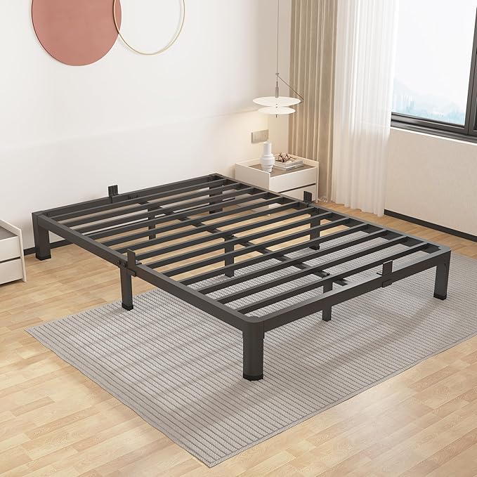 ROIL 10 Inch King Bed Frame with Rounded Corner Low Profile Metal Platform 3500LBS Heavy Duty Steel Slats No Box Spring Needed Noise-Free Easy Assembly