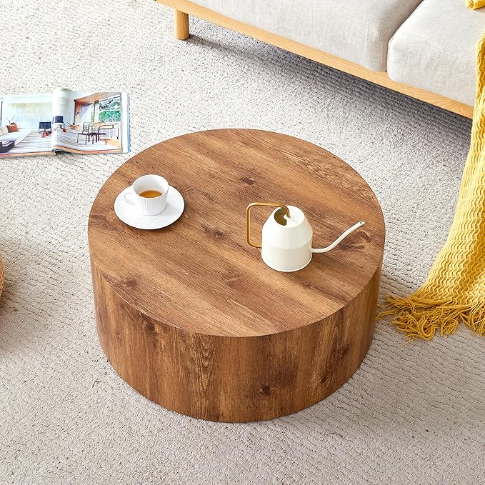 Modern Coffee Table,27.5Inch Round Top Tea Table,Living Room Center Table with Texture for Living Room,Office,Apartment