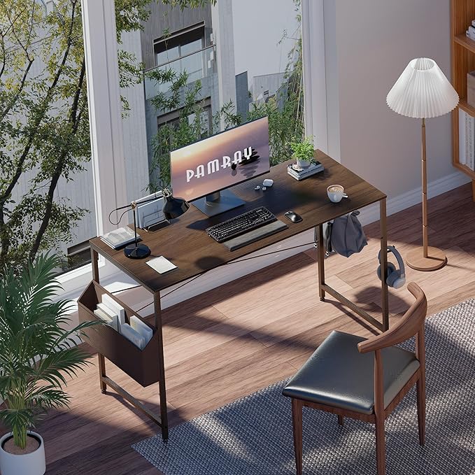 Pamray 47 Inch Computer Desk for Small Spaces with Storage Bag, Home Office Work Desk with Headphone Hook, Small Office Desk Study Writing Table