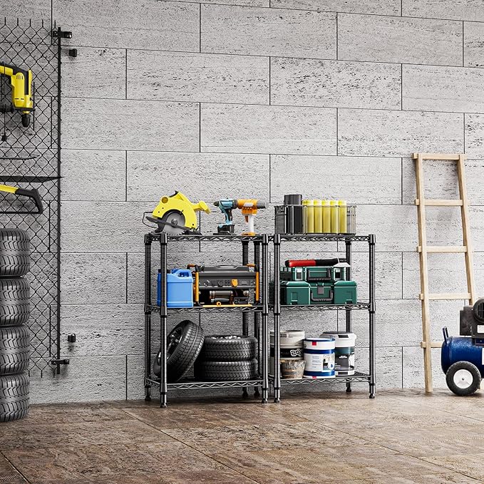 750 lbs 3 Tier Shelf Metal Storage Shelves Shelving Wire Rack Heavy Duty Closet Organizers for Garage Kitchen Bathroom Laundry Black 13.8" D x 23.6" W x 35.5" H