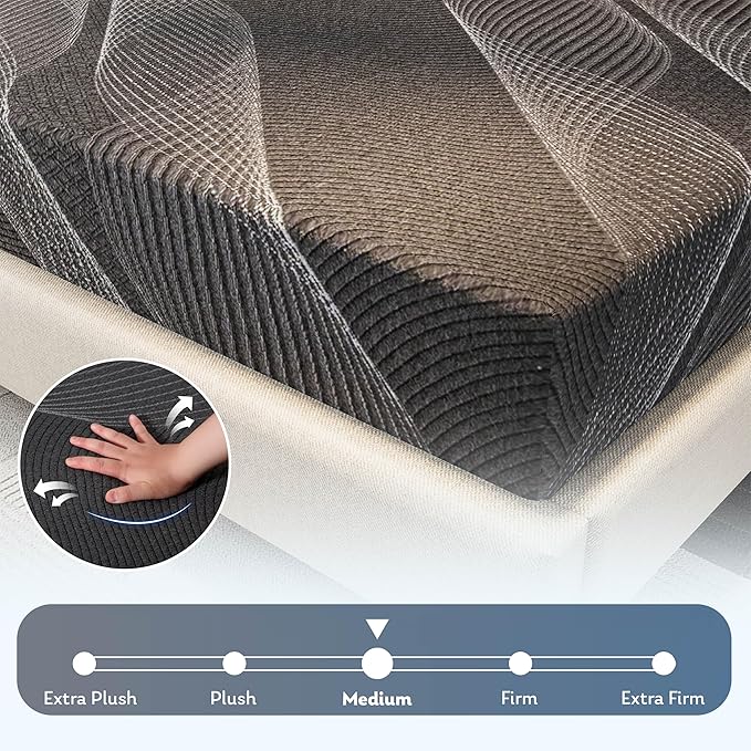 CH CHARME HOUSE 8 Inch Queen Mattress, Bamboo-Charcoal Memory Foam Mattress, Cooling & Pressure Relief, Bed in a Box, Foam Made in USA & CertiPUR-US Certified, 60'x80'x8', Black