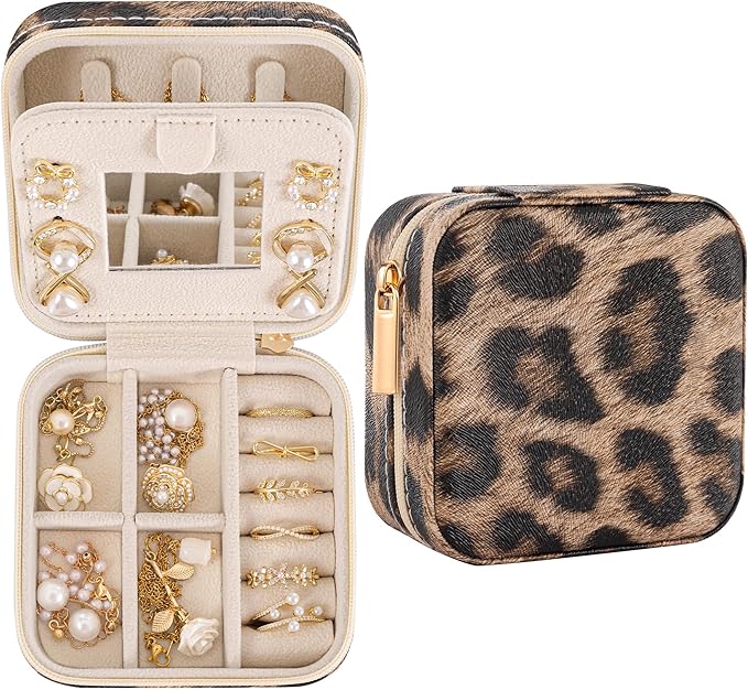Leopard Print Jewelry Box, Cheetah Travel Jewelry Case for Women Girl, Animal Small Jewelry Organizer, Birthday Graduation Gift