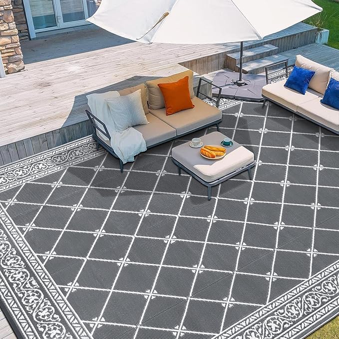 HiiARug Outdoor Rugs 9'x12' for Patios Waterproof RV Mats Camping Rug Outdoor Area Rug Lightweight Portable Outdoor Plastic Straw Rug for Patio, RV, Camping, Balcony, Beach