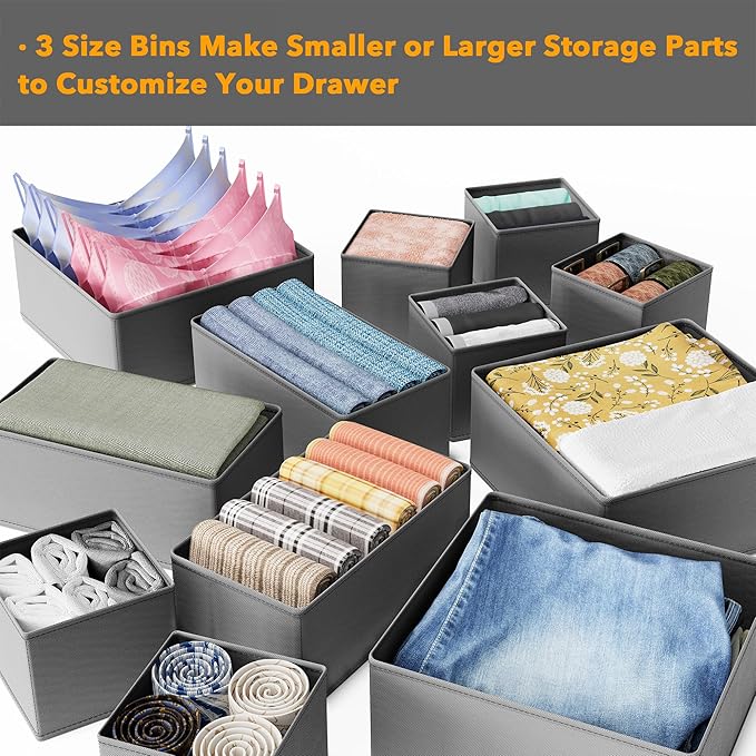 SpaceAid Drawer Organizer Clothes, 12 Pack Dresser Organizer Bins for Nursery, Closet Organization and Storage Dividers for Clothing, Baby Clothes, Underwears, Socks (Grey)