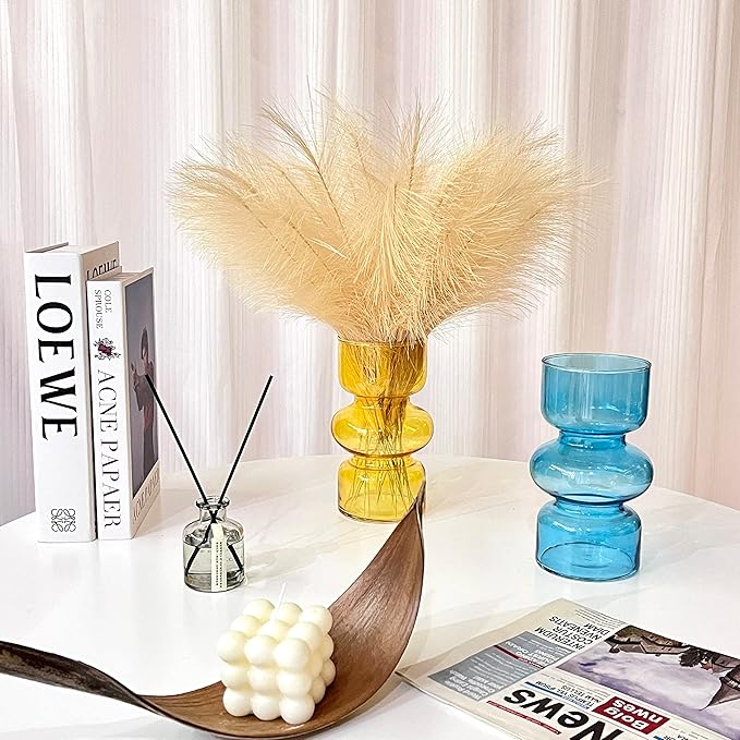 BLOFLO Orange Transparent Glass Hydroponic Vase, 7Inches Colored Glass Vase for Flower, Modern Geometric Three-Layer Floral Vases for Home Office Wedding Table Décor (Orange)