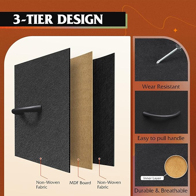 WLIVE Black TV Stand for 45, 50, 55 inch TV, Entertainment Center with LED Lights & Charging Station, TV Media Console Table with 8 Fabric Drawers and Open Shelves for Living Room, Hallway, Wood Top