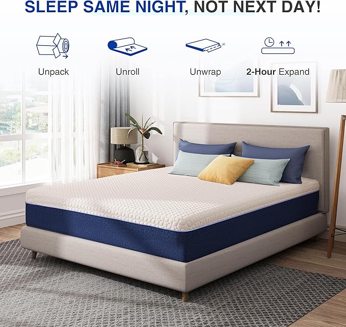 12 Inch Queen Gel Cooling Memory Foam Mattress, Pressure Relief, Medium Firm Support，Mattress in a Box, CertiPUR-US Certified