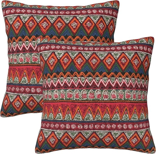 Farmhouse Vintage Boho Red Striped Throw Pillow Covers 18x18 Inch Set of 2 Bohemia Rustic Abstract Geometric Pillow Case Home Decor Cushion Cover of Sofa Living Room Bedroom