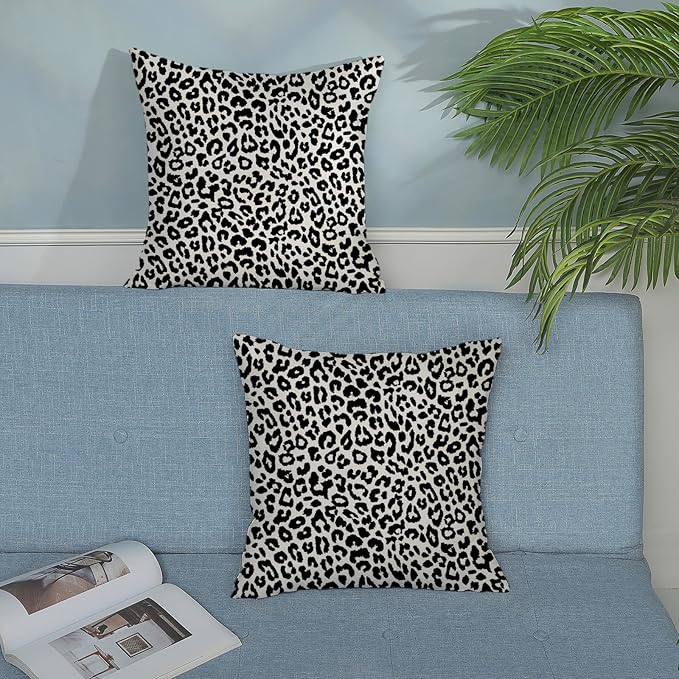 Leopard Print Pillow Covers 20x20 Pack of 2 Black Animal Pattern Cheetah Decorative Throw Pillow Cover Outdoor Decor Boho Abstract Modern Pillowcase Farmhouse Linen Cushion Case for Couch Sofa