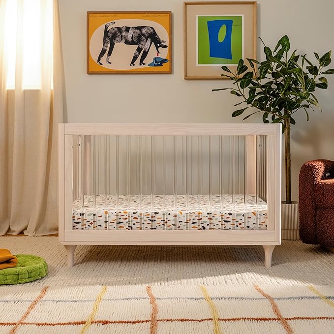 Babyletto Lolly 3-in-1 Convertible Baby Crib - GREENGUARD Gold Certified Convertible Crib to Toddler Bed & Daybed - Wooden Baby Bed, 4 Adjustable Heights - Easy to Assemble - Washed Natural/Acrylic