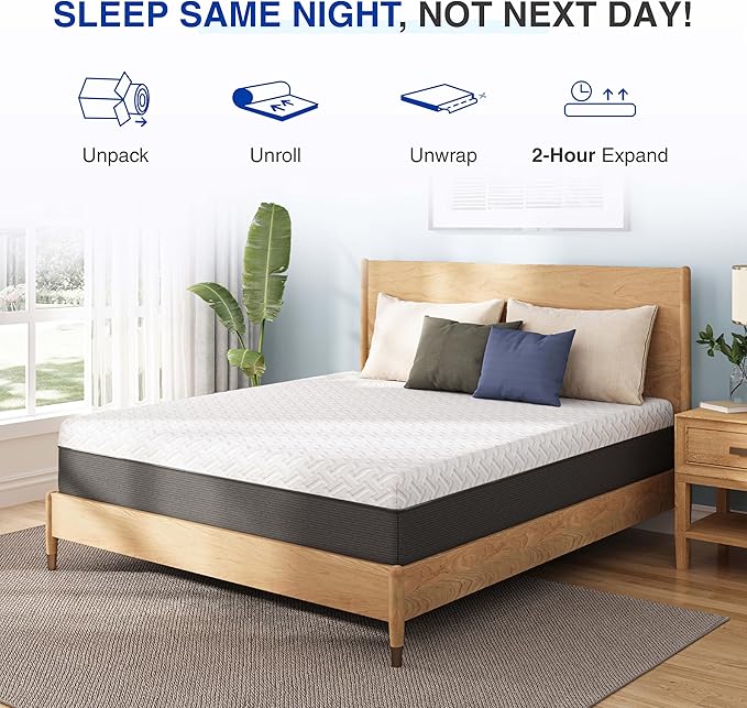 12 Inch Full Green Tea Memory Foam Mattress for Cool Sleep & Pressure Relief, Bed in a Box, Removable Cover No Fiberglass, CertiPUR-US Certified