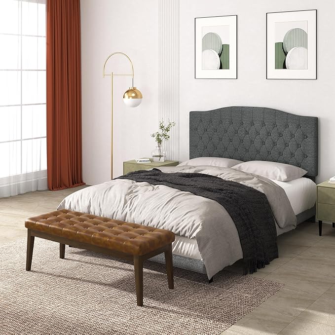End of Bed Bedroom Bench, Faux Leather Upholstered Tufted Bench for Bedroom End of Bed with Solid Wood Legs for Bedroom Living Room Entryway(Brown)