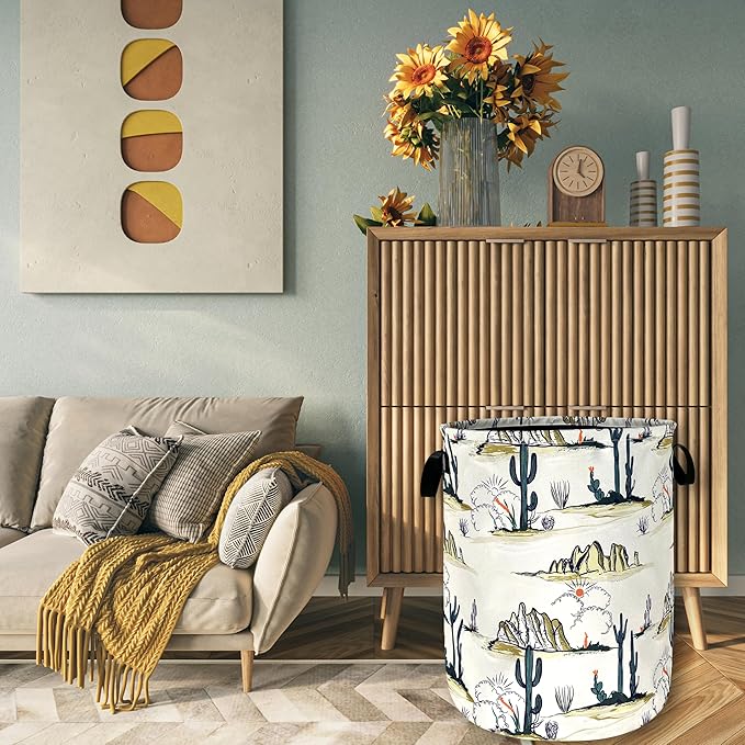 Tropical Cactus Laundry Basket Foldable Oxford Cloth Western Laundry Hamper With Handle Portable Clothes Storage Basket 18.9 X 16.5 Inch Storage Bag For Laundry Room/Bathroom/Bedroom