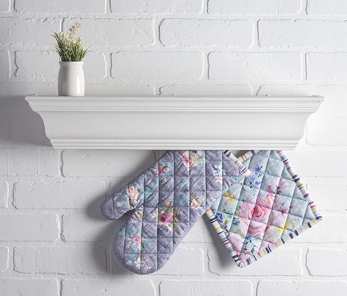 Maison d' Hermine Pot Holders Set 100% Cotton Heat Resistant Potholders 8" x 8" Hot Pads with Loop Cooking, Grilling, Kitchen, Handling Hot Pans Spring/Summer (Pack of 2, Sweet Rose Lavender - Lush)