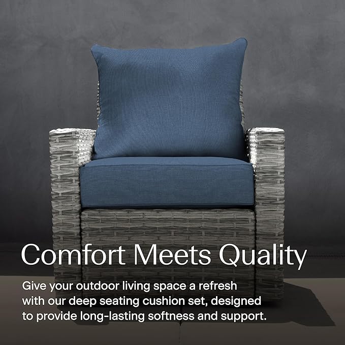 Honeycomb Outdoor Deep Seat, 24 x 23, Textured Solid Pacific Blue Chair Cushion for Patio Furniture