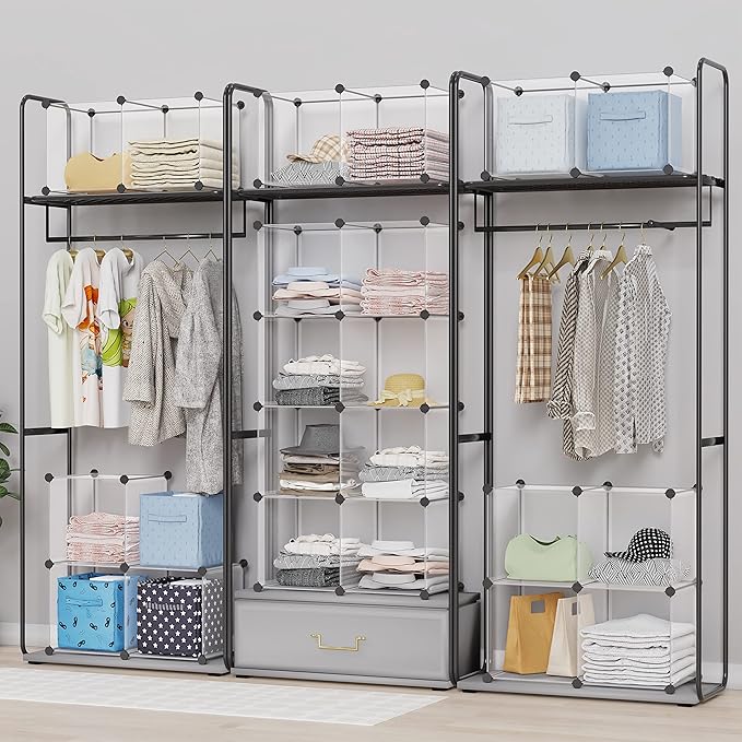 HOMIDEC Closet Organizers and Storage, 16 Cube Storage Organizer, Closet Organizer Bookshelf Cubes Shelves for Clothes, Bedroom, Kids Room, Bathroom, Wardrobe, Garment Racks, Transparent
