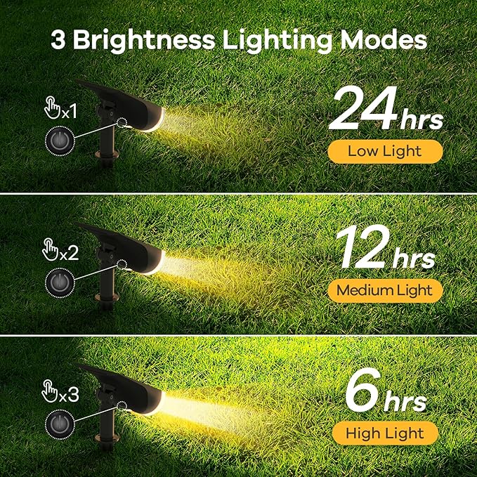 Linkind Solar Lights Outdoor Waterproof IP67, StarRay Dusk-to-Dawn Outdoor Solar Lights, 3 Lighting Modes Solar Spot Lights Outdoor for Garden, Yard, Landscape (Warm White, 6 Pack)