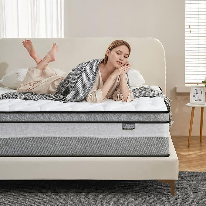 Queen Mattress, 14 Inch Queen Size mattresses | Medium Firm - Cooling Gel Memory Foam & Zoned Pocket Coils for Pressure Relief, Spinal Alignment & Extra Lumbar Support | Motion Isolation |