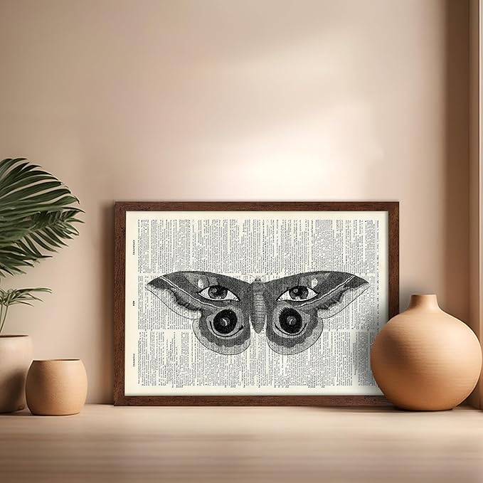 Poster Master Dictionary Art Poster - Butterfly Print - Eyes on Wings Art - Insect Art - Gift for Men, Women & Animal Lover - Gothic Decor for Living Room, Bedroom or Dorm, 16x20 Brown Framed