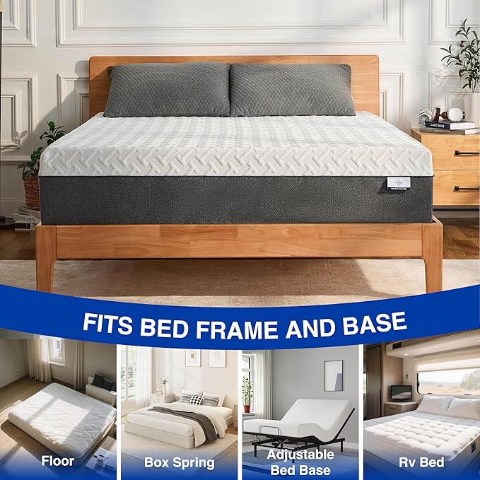 10 Inch King Green Tea Memory Foam Mattress for Cool Sleep & Pressure Relief, Bed in a Box, Removable Cover No Fiberglass, CertiPUR-US Certified