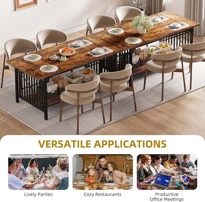 DWVO 70.8" Large Kitchen Dining Table for 6-8 People, Farmhouse Industrial Kitchen Table with Storage, Rectangle Apartment Dinning Room Dinette Tables for Eating Dinner, Rustic Brown