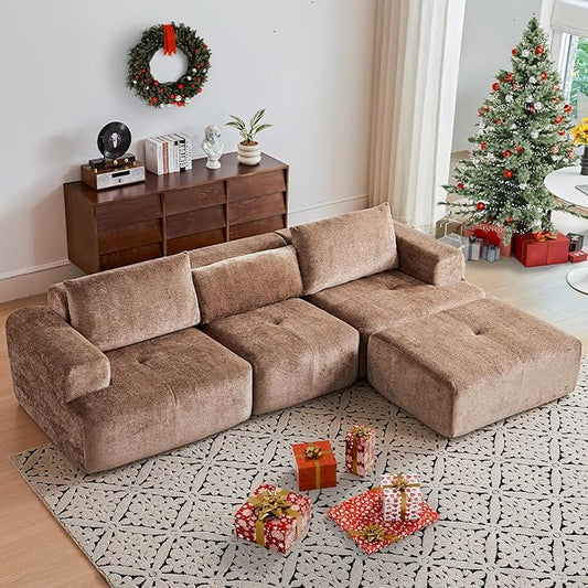 108" Modular Sectional Sofa - L-Shape Chaise, Modern Modular Cloud Couch with Deep Seat and Pillow, Boneless Couch Comfy Sofa for Living Room & Apartment, No Assembly(Camel)