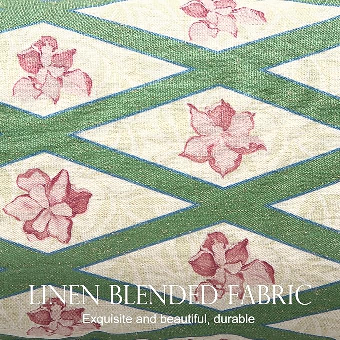 patdrea Designer Throw Pillow Covers Set of 2,French Elegant Spring Green Linen with Iris Floral Pattern Pillow Covers,Decorative Lumbar Pillowcases Cushion for Bed Living Room Outdoor,12"x20"