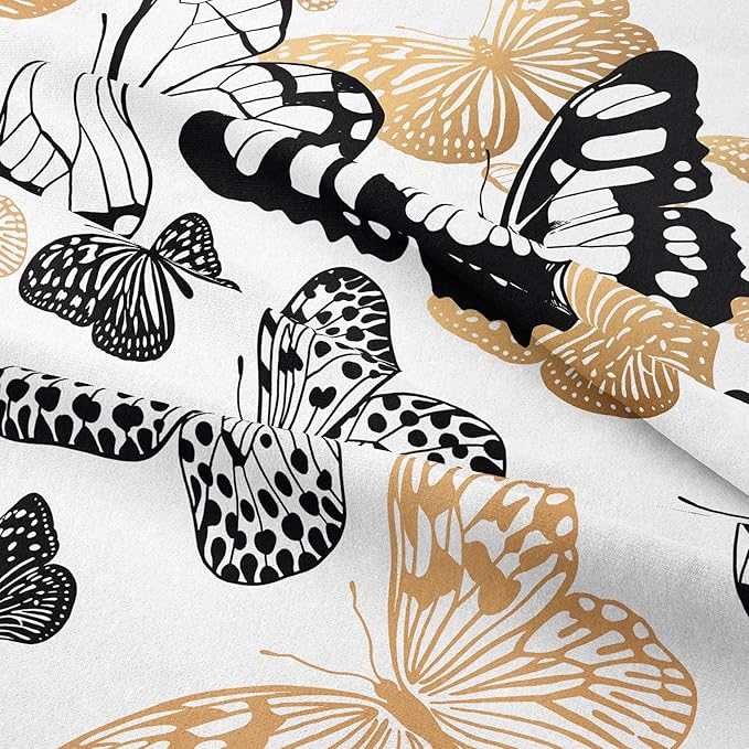 Tailor Shop Black and Gold Butterfly Comforter Set for Girls Kids Adults Ultra Soft Flying Butterfly Pattern Bedding Sets Queen Size with 1 Comforter 2 Pillowcases…