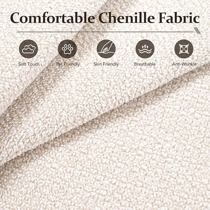 105.5” Cloud Boneless Sectional Sofa for Living Room, L-Shaped 4-Seater Modular Couch with Ottoman & 4 Pillows, Deep Seat Chenille Fabric Sofa, No Assembly, 72H Full Restore, Beige