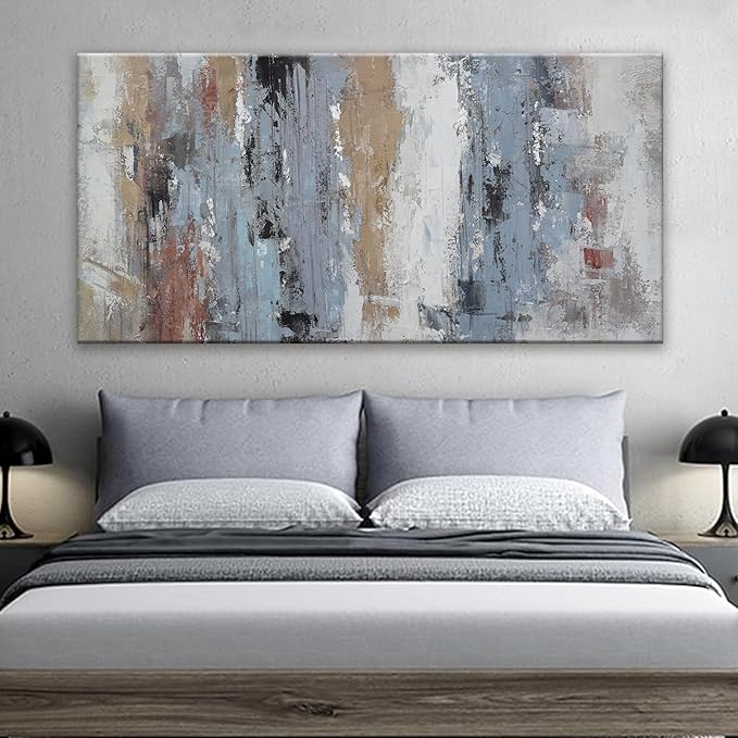 YISXINOAG Abstract Wall Art For Living Room Colorful Canvas Art Wall Decor Large Teal Blue White Wall Art Office Decor Abstract Painting For Home Bedroom Hotel Artwork 29x58 Inch