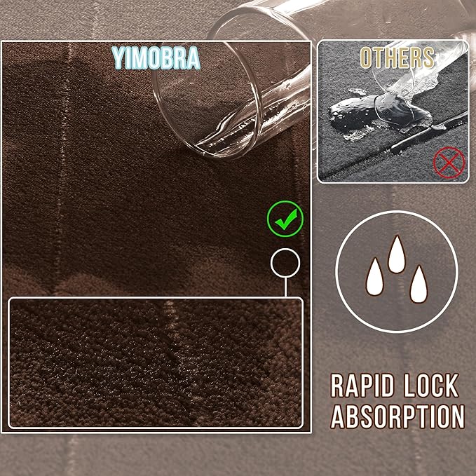 Yimobra Brown Bath Mat 24x17 Inch, Super Soft Absorbent Memory Foam Bathroom Rug Non Slip, Quick Dry, Machine Washable Floor Carpet for Tub Shower, Home Decor Accessories