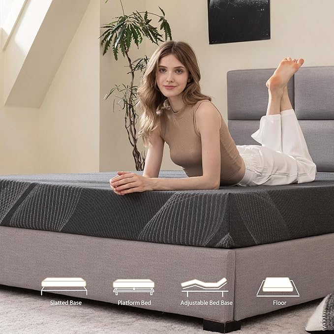 Full Mattress 8 Inch Charcoal Gel Memory Foam in a Box, CertiPUR-US Certified, Fiberglass Free, Cooling Double Mattress, Made in The USA of US Foam, 75" × 54" × 8", Medium