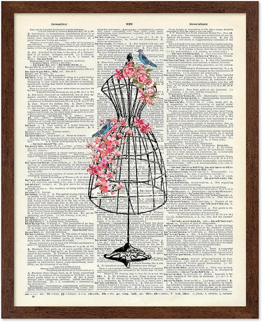 Poster Master Dictionary Art Poster - Mannequin Print - Sewing Art - Flower Art - Fashion Art - Gift for Men, Women & Dressmaker - Chic Decor for Living Room, Dorm or Office, 16x20 Brown Framed