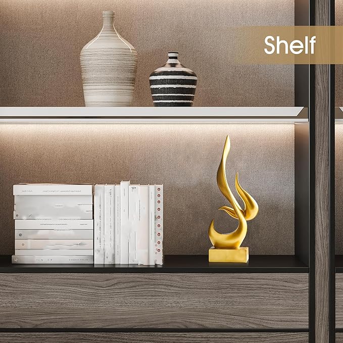 AWNR Abstract Sculpture Gold Decor: Flame Statue Resin Art Figurines Modern Home Decor for Living Room TV Stand Office Shelf Accents Minimalist Centerpiece Table Decorations