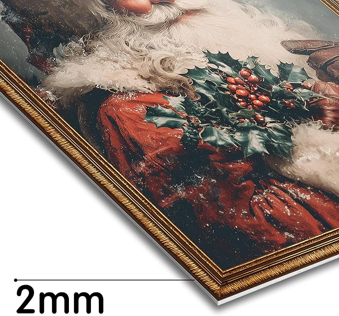 TracyArt Vintage Christmas Decor, Santa Claus with Sprig of Holly Artwork - Christmas Decorations, Unframed 13" x 17"