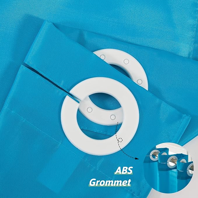 FurlinicNo Hook Fabric Shower Curtain,Small Stall Shower Curtain Liner,Bathroom Curtains with 6 Plastic Split Grommets,Waterproof & Machine Washable,Teal Blue,Half Narrow 48x72 Inch.