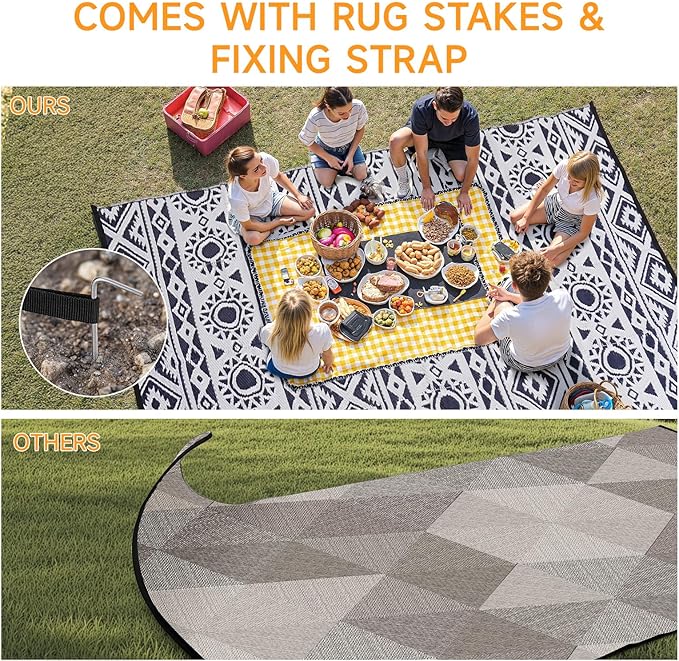 Outdoor Rug Waterproof 5x8 ft, Reversible Outdoor Plastic Straw Rug Patio Rug, RV Rugs for Outside, Outdoor Carpet for Patio Camping Deck Balcony Backyard, Blue & White