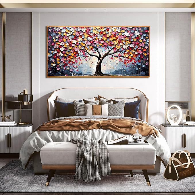 Framed Canvas Wall Art for Living Room Bedroom Office Large Tree of Life Wall Art Colorful Tree Picture Modern Canvas Prints Decor Size 29x59