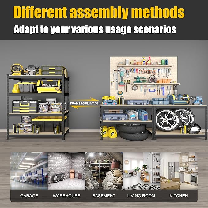 PrimeZone 40" W x 20" D x 59" H Heavy Duty Storage Shelves, 4 Tier Adjustable Garage Shelving Unit, Metal Organizer Shelf Utility Rack for Warehouse Pantry Closet Kitchen, Black