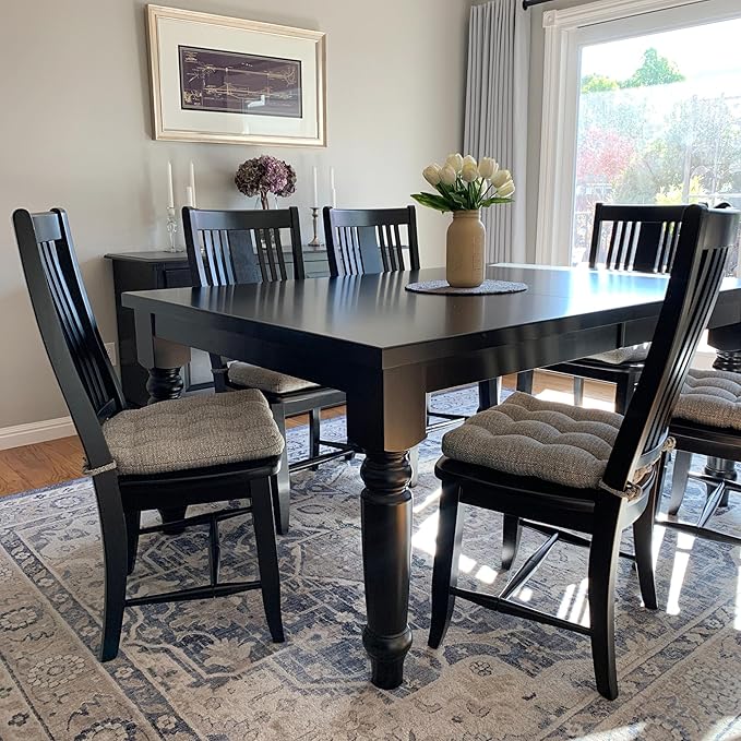 Barnett Home Decor Brisbane Silver Grey Dining Chair Cushions with Ties - 16.5 x 18 Size Medium Chair Pad - Latex Foam Fill, Reversible - Made in USA (Gray)