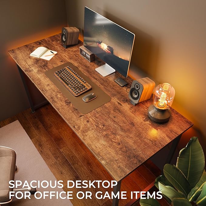 Huuger Computer Desk, 48 Inch Office Desk, Gaming Desk with Storage, Writing Desk Work Desk for Home Office, Study, Modern Simple Desk, Large Legroom, Metal Frame, Rustic Brown
