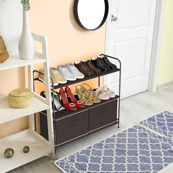 Simple Houseware 3-Tier Closet Storage with 2 Drawers, Brown