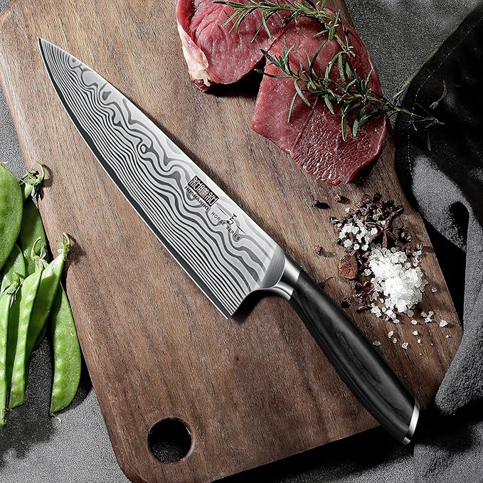 8 Inch Chef Knife, Ultra Sharp High Carbon Powder Steel Kitchen Knife, Professional Japanese Chef's Knife with Ergonomic Pakkawood Handle