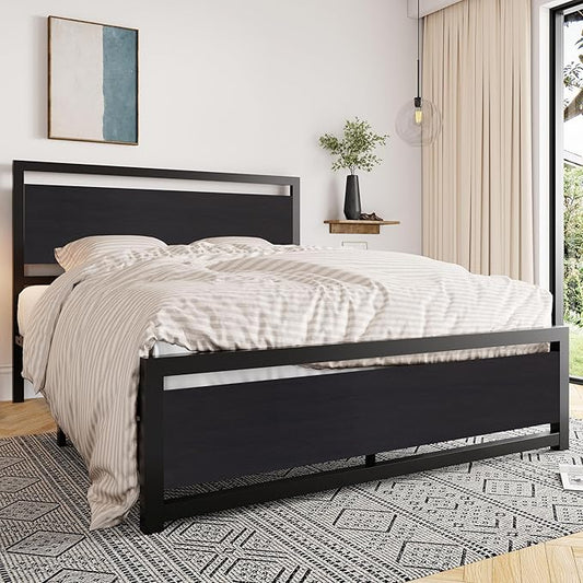 Allewie Full Bed Frame with Headboard, Heavy Duty Metal Platform Base with Strong Support, Underneath Storage Space, Stable Mattress Foundation, No Box Spring Needed, Black